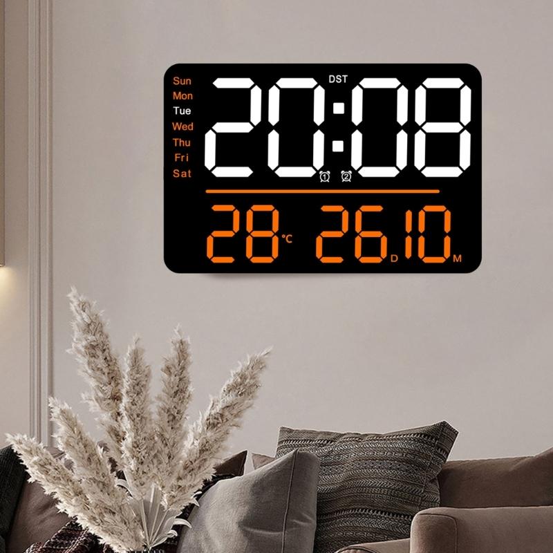 Digital Clocks Wall Clock Date/Week/Temperature Display 2 Alarm Clocks Contemporary Bedroom Alarm 11" Large Screen