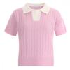 Shop   Women Color Block Cable KniT ShorT Sleeve T shirT Ivory Bom Wkn 11885