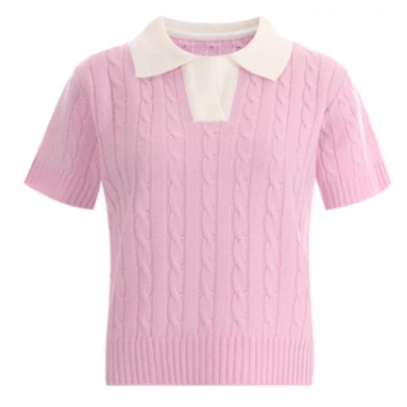 Shop   Women Color Block Cable KniT ShorT Sleeve T shirT Ivory Bom Wkn 11885