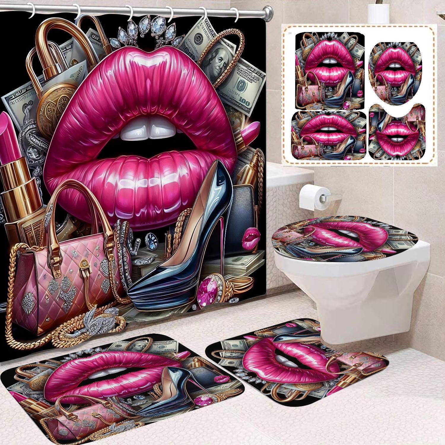 Four Piece High-definition Digital Printed Waterproof Shower Curtain Set 180*180+three-piece set