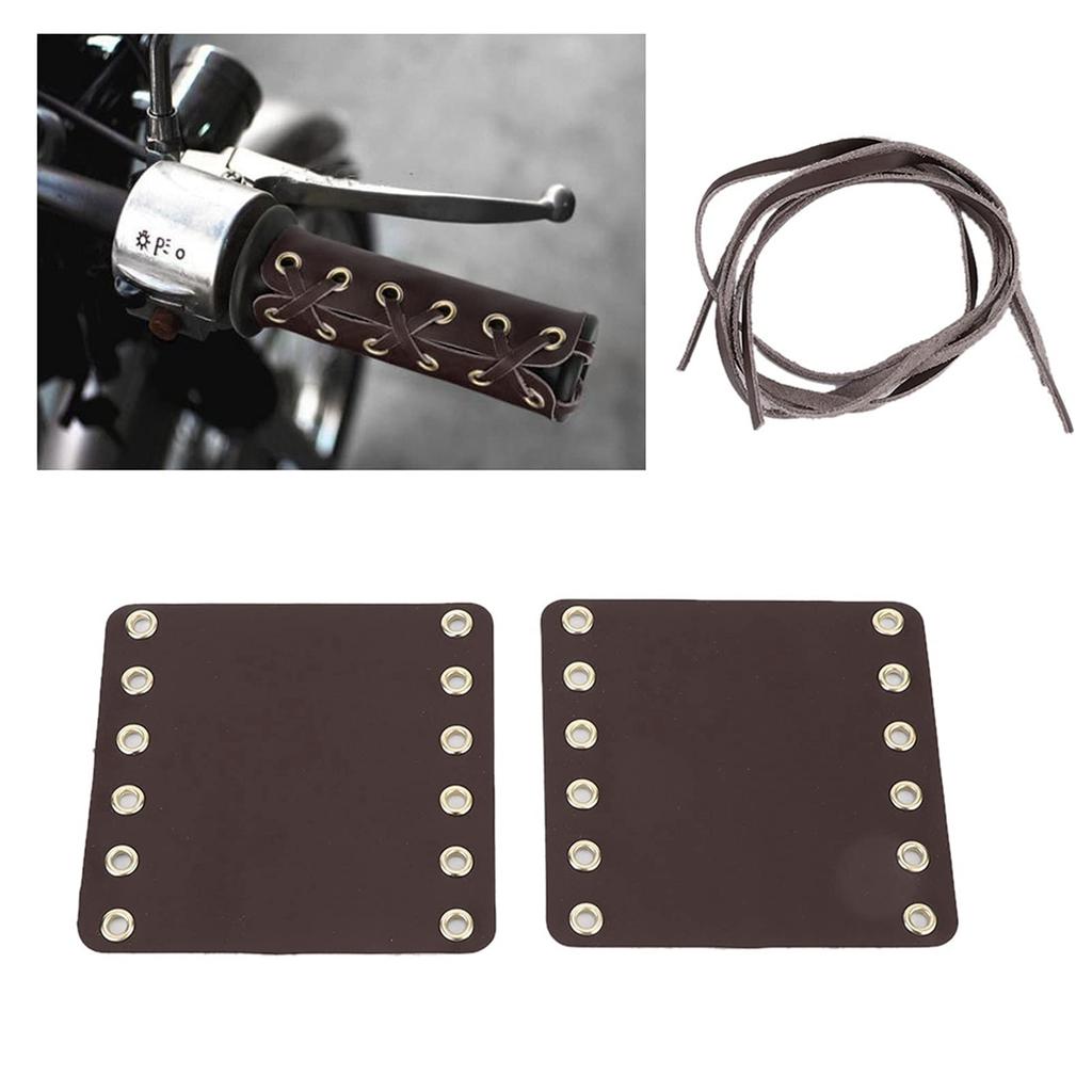 Motorcycle Grip Cover, 2 Leather Pieces, Qiilu 2PCS Motorcycle Leather Handlebar Hand Grip Cover Motorcycle Repair Accessories (Tan)
