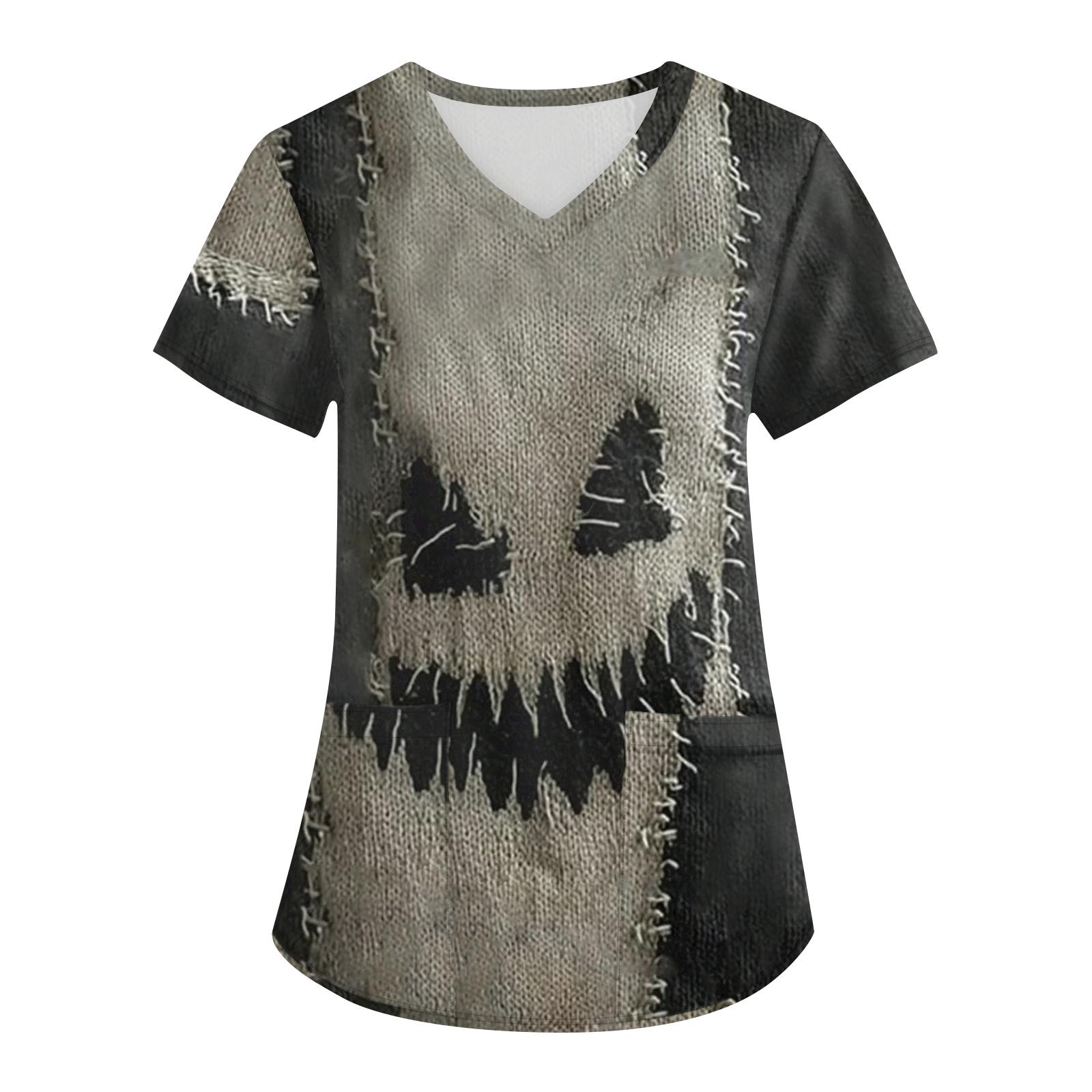 

Женская рабочая униформа с принтом, V-образный вырез, карманы, базовый короткий рукав, пуловер, топ XL