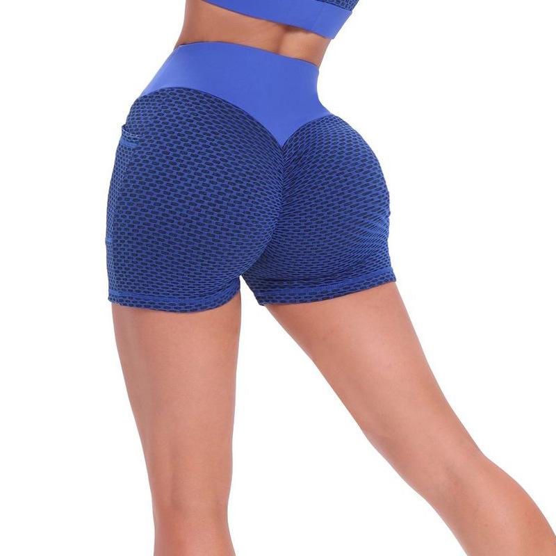 

Женские летние шорты для йоги с высокой талией и сотовой структурой: Длина три четверти для спорта и фитнеса XL темно-синий