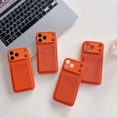 Portacarte Arancione per Custodia Telefono Cellulare iPhone17 per Apple 16 Semplice 13/14 Colore Solido Business Anti-caduta Custodia Protettiva