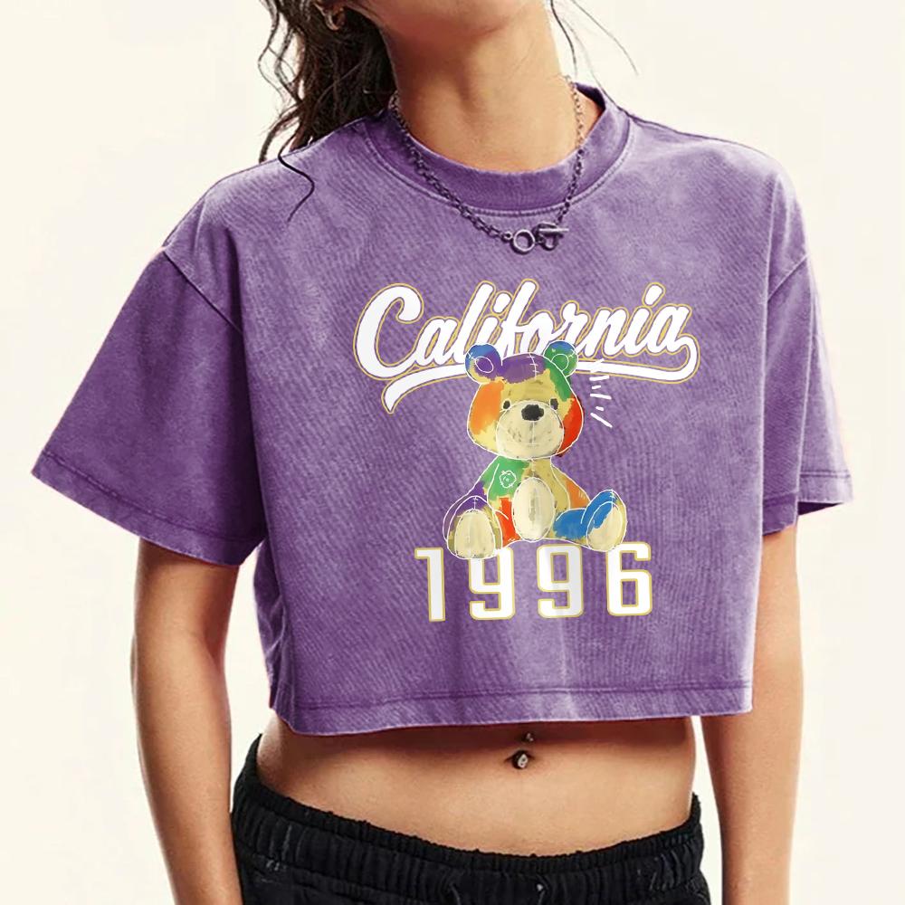 California Colored Bear 1996 Printed Women Washed T-Shirt Casual Soft Short Sleeve Trendy Summer T Shirt Clothes