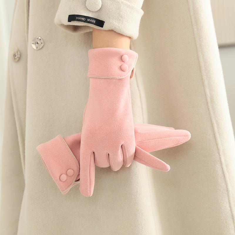 

Элегантные зимние перчатки с сенсорным экраном, ветрозащитные и теплые, флисовая подкладка, манжеты на пуговицах, для активного отдыха и велоспорта розовый