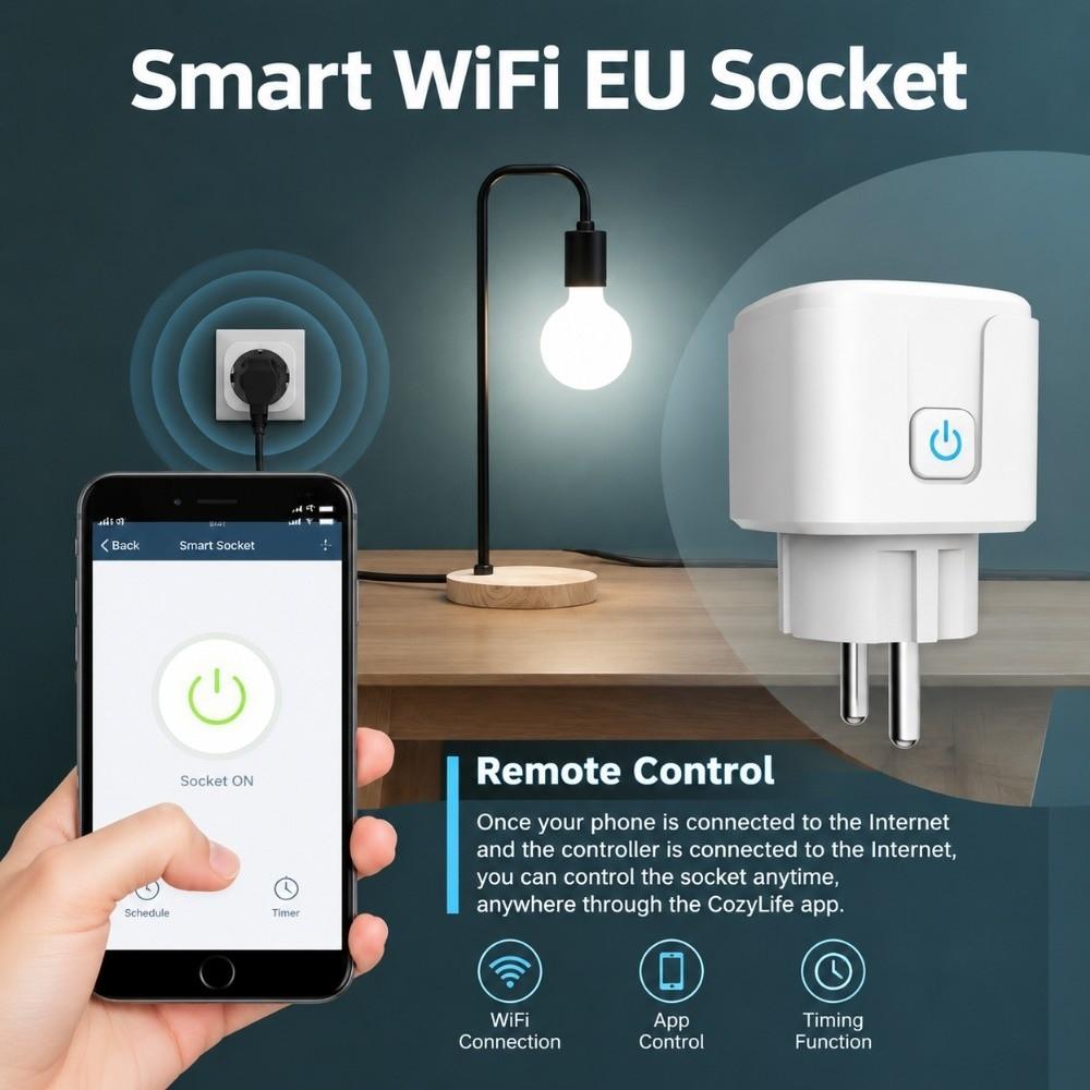 Voice Control Smart Plug EU Standard 16A EU EU Smart Socket Durable WiFi Smart Socket  Smart Home