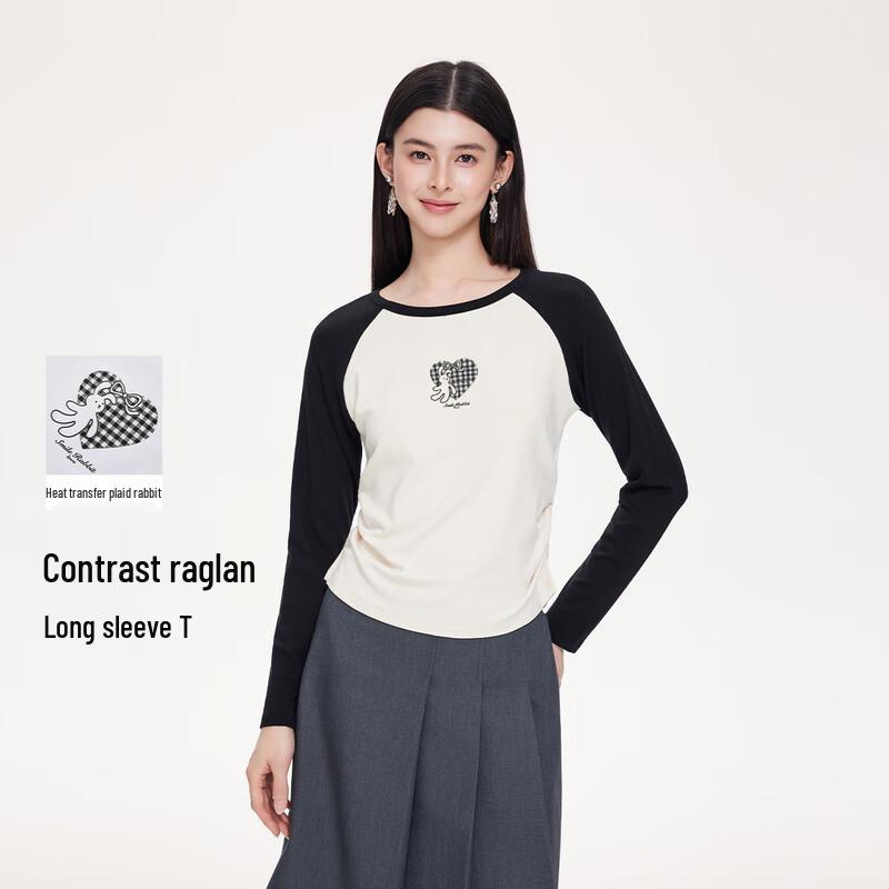 FivePlus Women s Slim Fit Contrast Round Neck Long Sleeve T-Shirt M