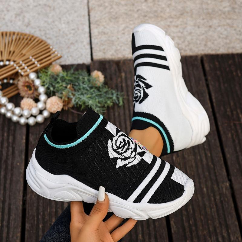 Fashion 2025 Women's Fashion Striped Knitted Fabric Sneakers Stretch Cloth Slip on Casual Socks Shoes Non-slip Soft-soled Running Shoes