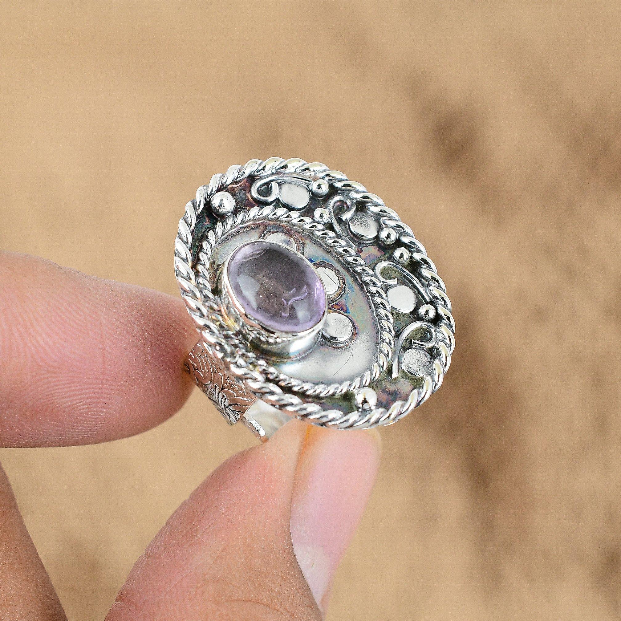 

Natural African Amethyst Gemstone 925 Silver Promise Adjustable Ring For Women Yes
