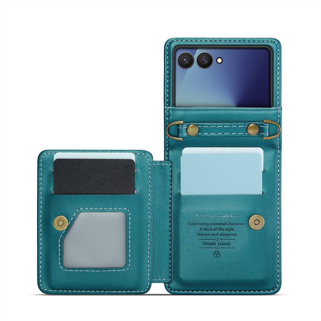 For Samsung Galaxy Z Flip 8 Wallet Case with RFID Blocking Leather Card Holder with Detachable Wristlet Strap Flip Phone Cover
