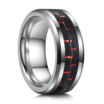 8mm Titanium Steel Black Carbon Fiber Rings Fashion Red Blue Ring Anel Masculino Mens Cool Jewelry