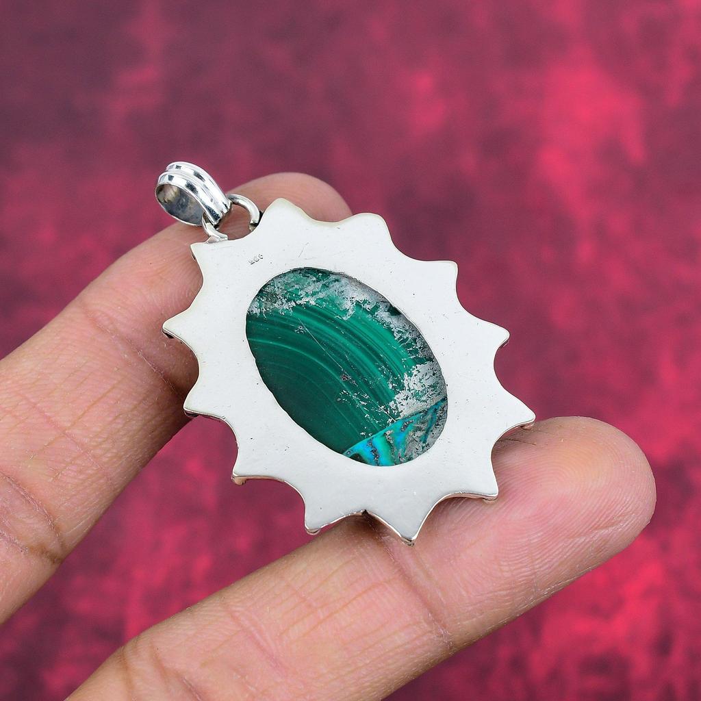 Malachite Pendant, 925 Sterling Silver Pendant Jewelry. Gift For Women Handmade Pendant Gemstone Jewelry