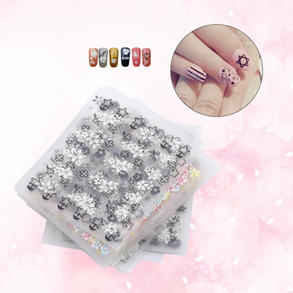 50 Sheets Nail Stickers, 3D Nail Art Stickers, Flower Design, Self-Adhesive Stickers, Decoration for Women Girls
