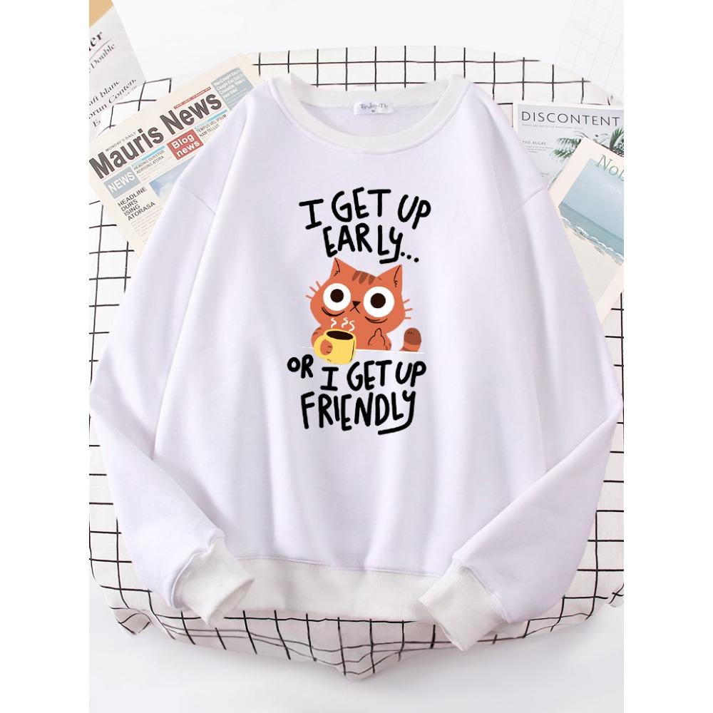 

I Get Up Are Lazy Cute Cat Women Hoodies Harajuku Crewneck Hoodie Fashion Oversize Hoody Casual Comfortable Female Tracksuit XL