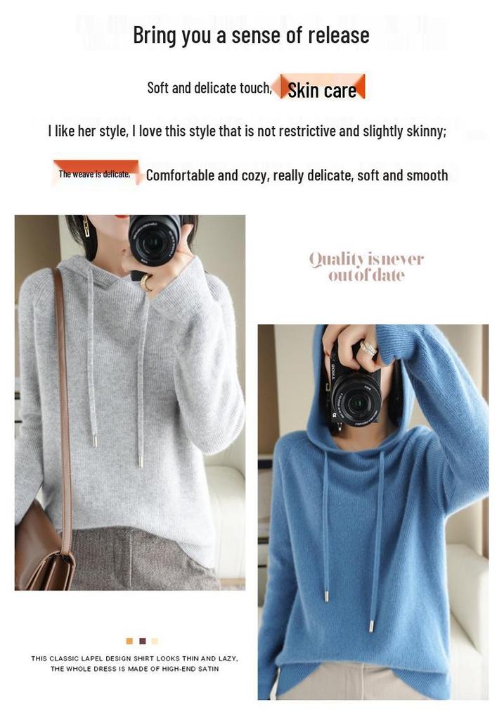 Women's Lace-up Knit Hoodie: Spring/Autumn Long Sleeve Loose Pullover Sweatshirt