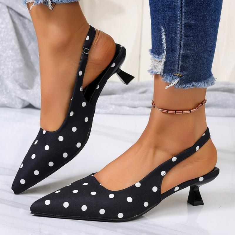 Fashion Shoes Cswo01 Women's Street Style High Heel Sandals Pointed Toe Singbacks Mules Shoes Summer Elegant Polka Dot Dress Sandalias Shoes Cm
