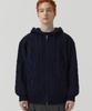 TRILLION Washable Aran Cable Hooded Zip-Up Knit (Current Navy)