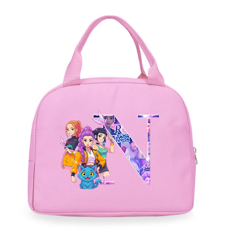 Trend Kpop Anime Cartoon Peripheral 26 Letter Printing Bento Bag Commuter Portable Lunch Box Bag