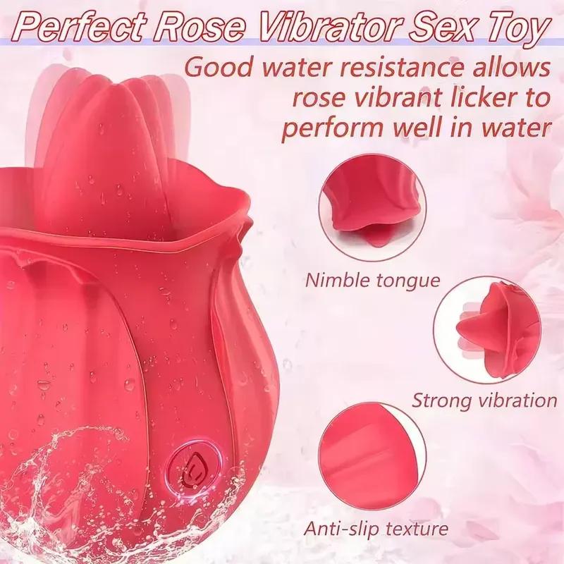 Rose Tongue Licking Vibrator Adult Supplies 10 Modes Vibrating Clitoris Nipple Stimulator Massage G Spot of Sex Toys for Women