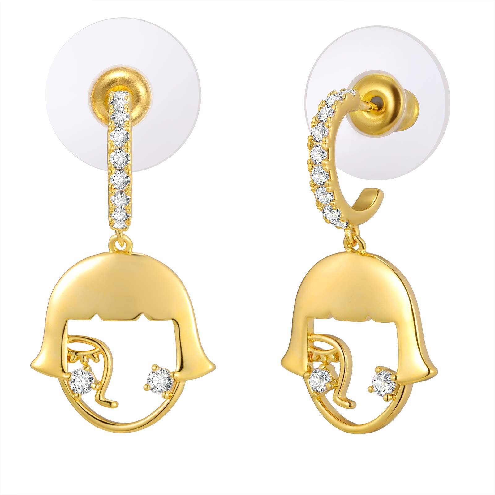 Vnox Cubic Zirconia Charm Earrings,18k Gold Color Plated Cute Little Girl Shape, Drop Earrings Gifts To Girls
