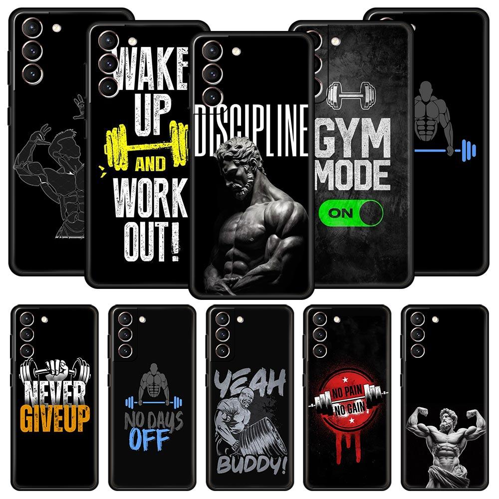 Gym Fitness Bodybuilding Phone Case For Samsung Galaxy S26 Ultra S25 Plus S24 FE S23 S22 5G S21 S20 Cover Black Soft
