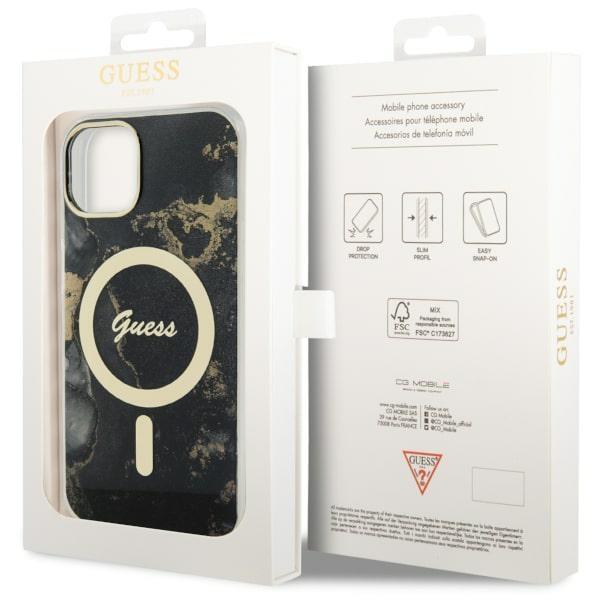 Etui do iPhone 14 Plus Guess Golden Marble MagSafe Czarne