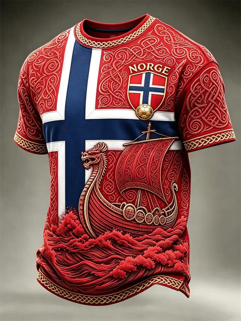 Nordisches Wikinger Norwegen Hemd Herren Damen 3D Gedrucktes Vintage Kulturmuster Kurzarm Streetwear T-Shirt Schnelltrocknend Sommer Freizeit Oberteil