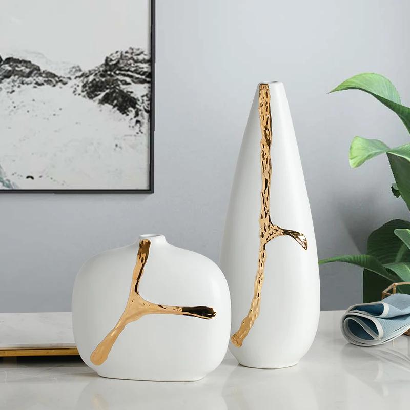 Nordic Small Mouth Vase, Home Decoration, Ceramic, Arts and Crafts, White Flower Vases, Centerpieces for Weddings, Accessories