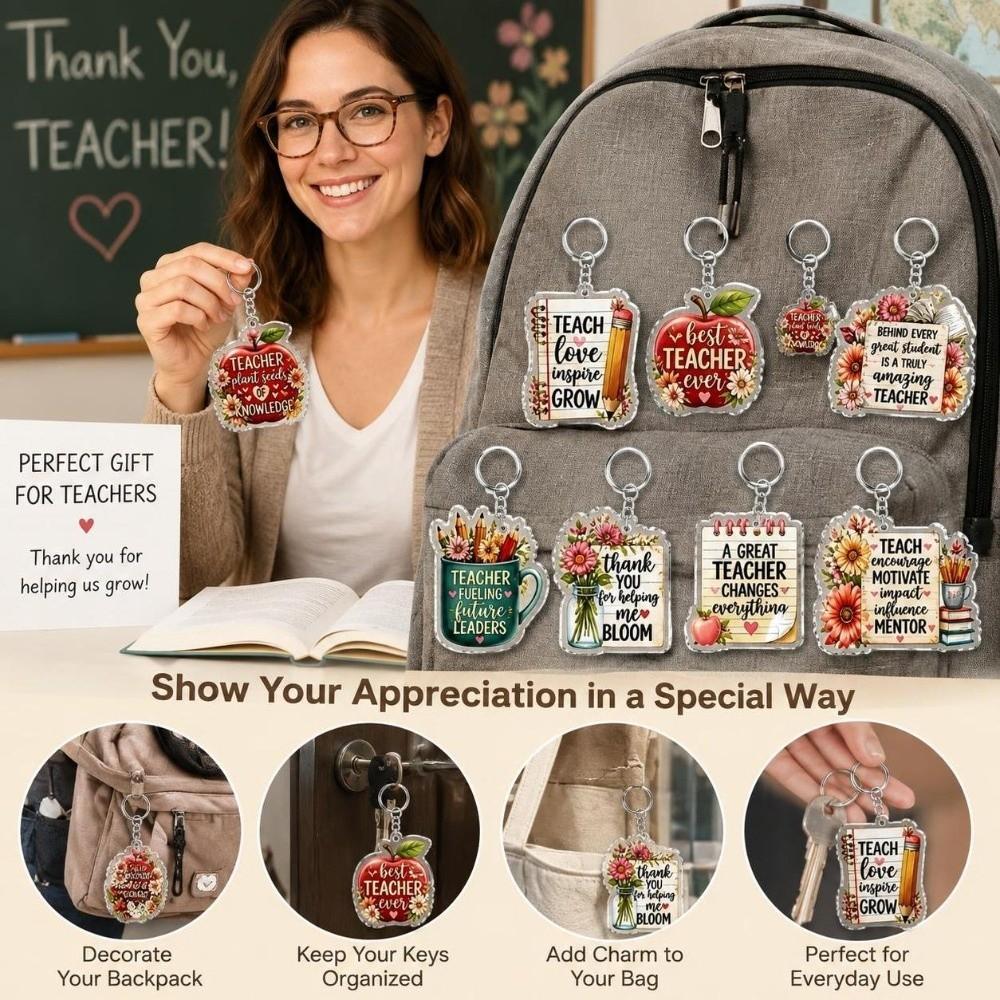 8pcs Inspirational Mini Key Chains Teacher Appreciation Bag Charm Key Ring Souvenir