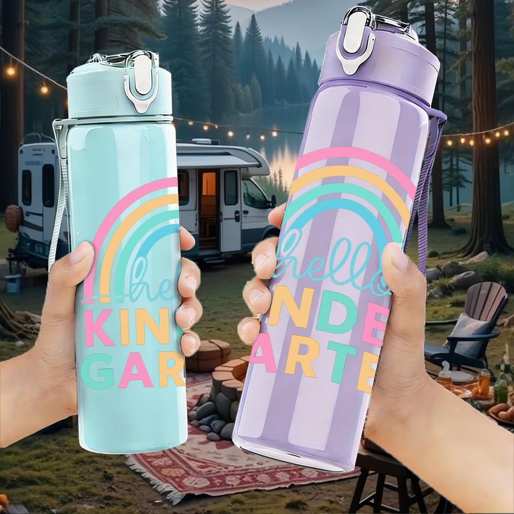 1PC Little Kinder Garden Rainbow 750ml Color Plastic Sports Water Bottle Leakproof Flip Straw Lid Suitable for Sports Office Home Use