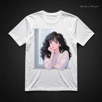Anime Girl Window Graphic T Shirt Black or White Unisex Aesthetic Manga Tee 1