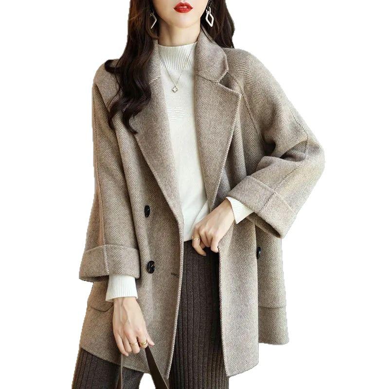 Women's European Fashion Plaid Wool Coat – Stylish, Loose, Mid-length, Thickened for Autumn/Winter