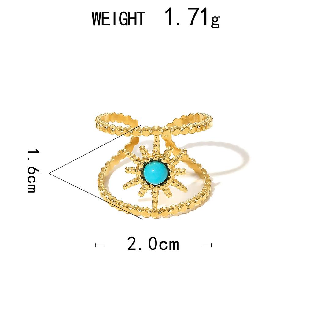 Stainless Steel Ring, Vacuum Plated 18K Gold Star Eye Turquoise Open Jewelry.