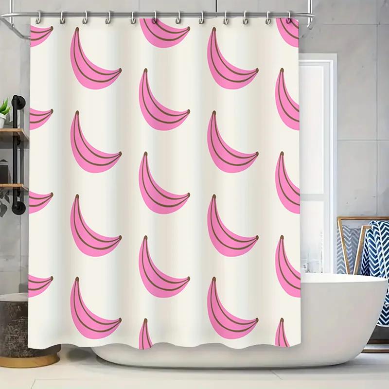 

White Shower Curtain With Pink Banana Pattern Decorative Home Bath Hanging Waterproof W60H190(CM)-1 Pcs