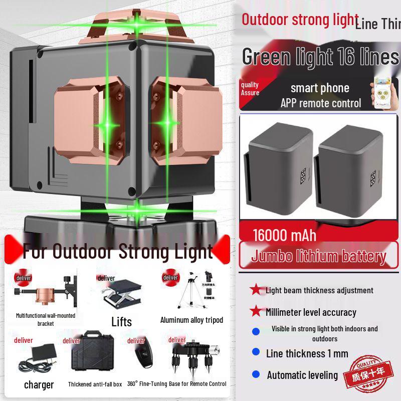 12-Line High-Precision Laser Level with Infrared for Indoor/Outdoor Use