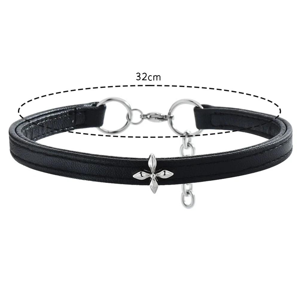 Vintage Luxus Kreuz Halskette Damen Mode Punk Gothic PU Leder Nieten Runder Anhänger Choker Halsband Kette Schmuck Zubehör
