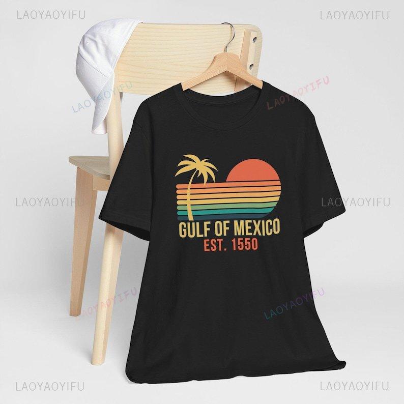 Vintage Gulf of Mexico Est 1550 Vintage Tshirt Retro Beach Sunset Shirt Unisex Jersey Summer Vacation Top Coastal Travel Wear