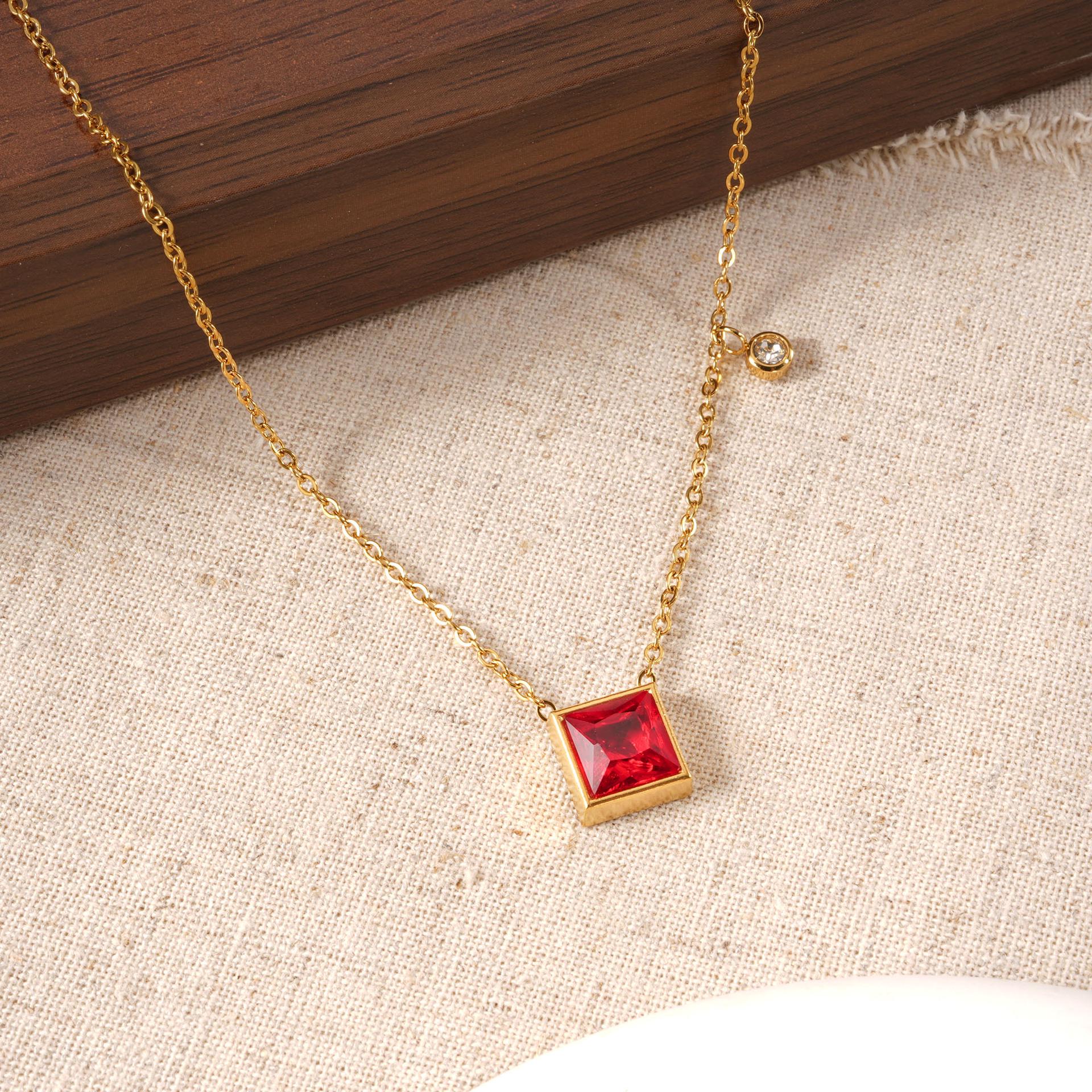 Женское колье с красным цирконом - Титановая сталь с высокой стойкостью цвета красный