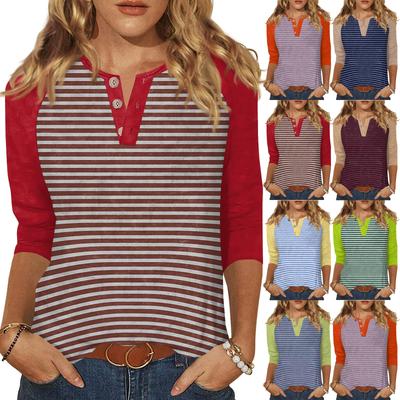 Women's T Shirt Print Button 3/4 Sleeve Daily Weekend Fashion Basic V- Neck Regular Top