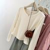 Chic Sweet & Spicy Pleated Slim-Fit Long-Sleeve T-Shirt for Women - Korean Style Autumn Base Layer Top