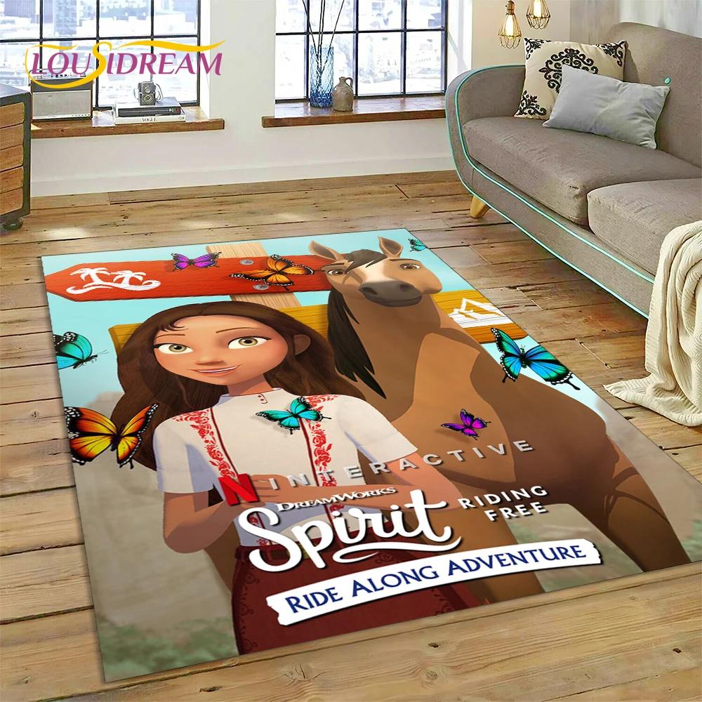 Spirit Riding Free Cartoon Horses Rug Carpet for Living Room Bedroom Home Decor,Non-slip Decoration for Sofa Doormat Girl Gift