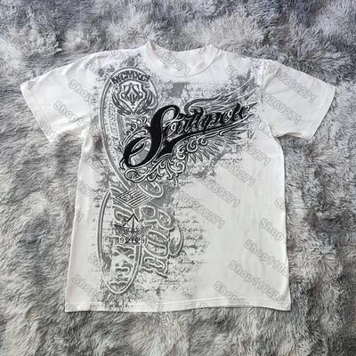 Camiseta Hip Hop Streetwear Mujer Vintage Gráfica Estilo Americano Moda Holgada Tops Lisos Ocio Pareja Mangas Cortas Ropa