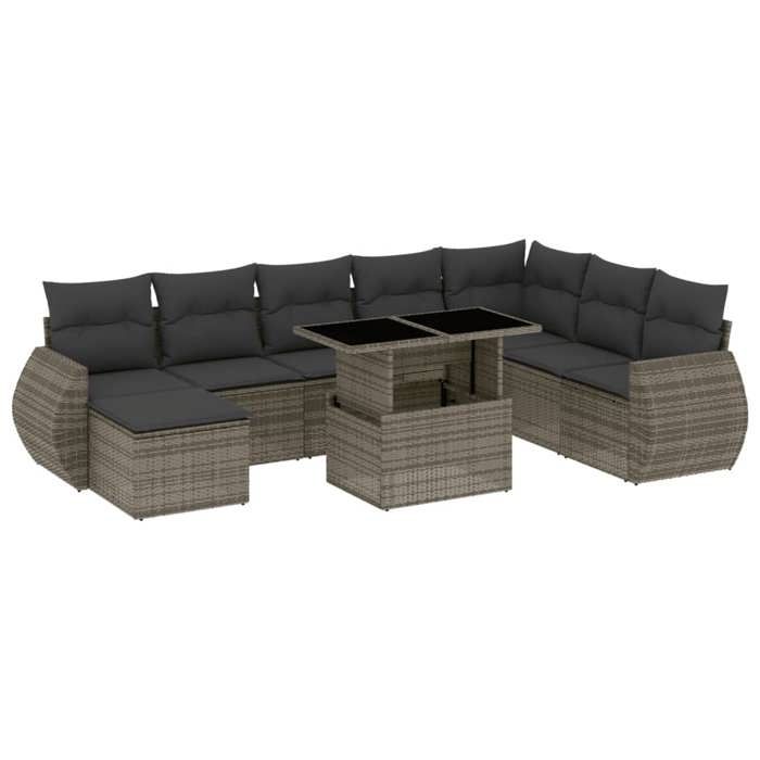 VidaXL Salon de jardin 9 pcs avec coussins gris résine tressée 3268730