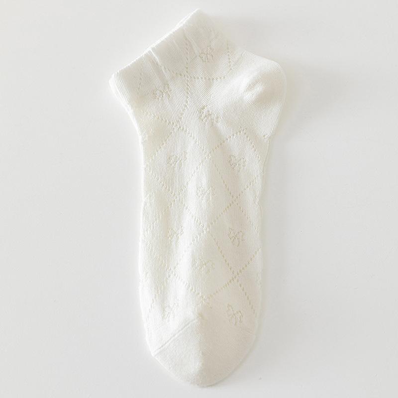 White Summer Thin Pure Cotton Mesh Breathable Bow Lace Girls' Summer Short Socks