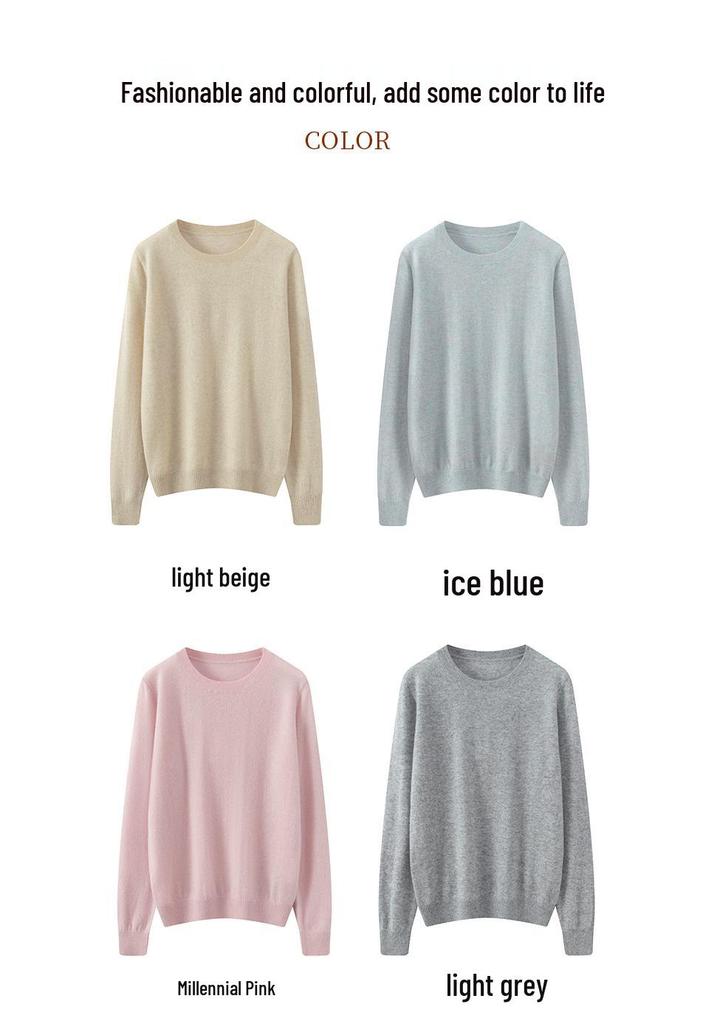 High-End Women's Pure Cashmere Winter Sweater - Round Neck, Versatile Solid Color Knit Pullover