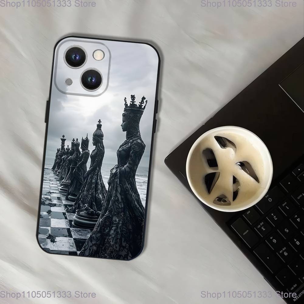 Chess Phone Case For iPhone 17,16,15,14,13,12,11,Pro,XS,Max,XR,Plus,E,SE4,Mini Black Soft Cover