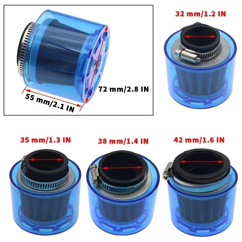 28/32/35/38/42mm Universell Blå/Röd Motorcykel Motorcykel Luftfilter Rengörare 50cc 110cc 125cc ATV PIT Dirt Bike Stänksäker