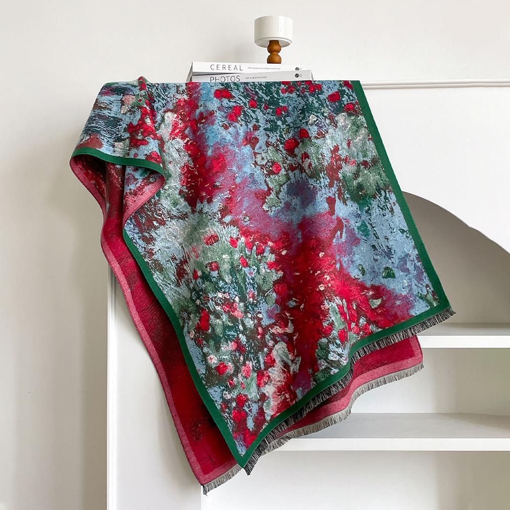 Luxury Winter Cashmere Double-Sided Design Scarf Women Warm Pashmina Blanket Poncho Scarves Female Oil Painting Shawl Bufanda