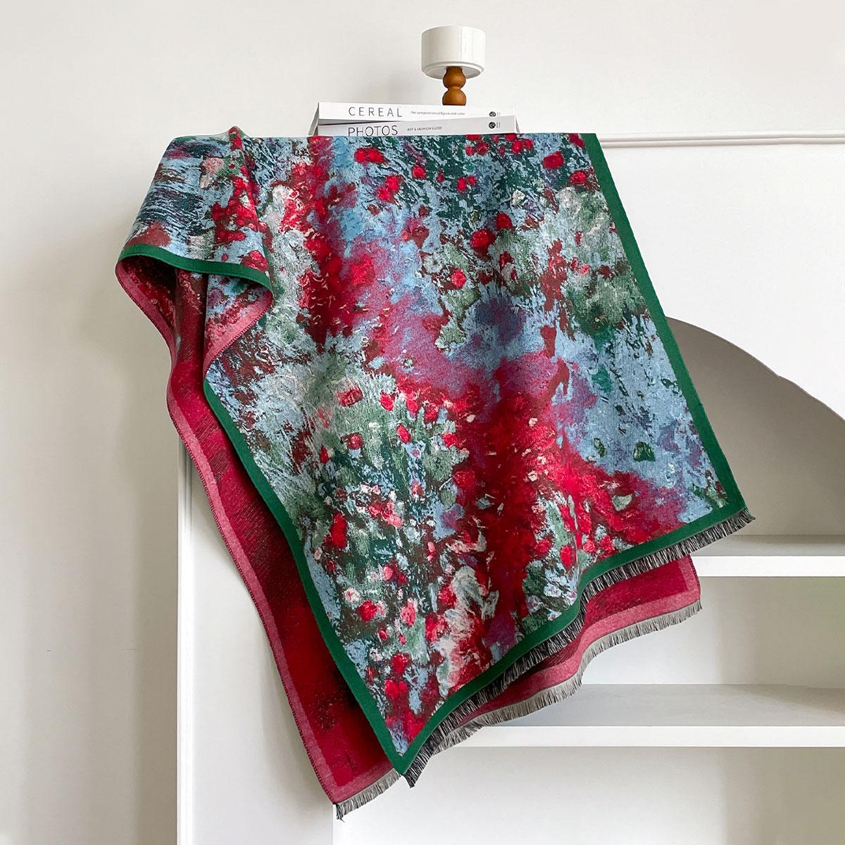 

Luxury Winter Cashmere Double-Sided Design Scarf Women Warm Pashmina Blanket Poncho Scarves Female Oil Painting Shawl Bufanda